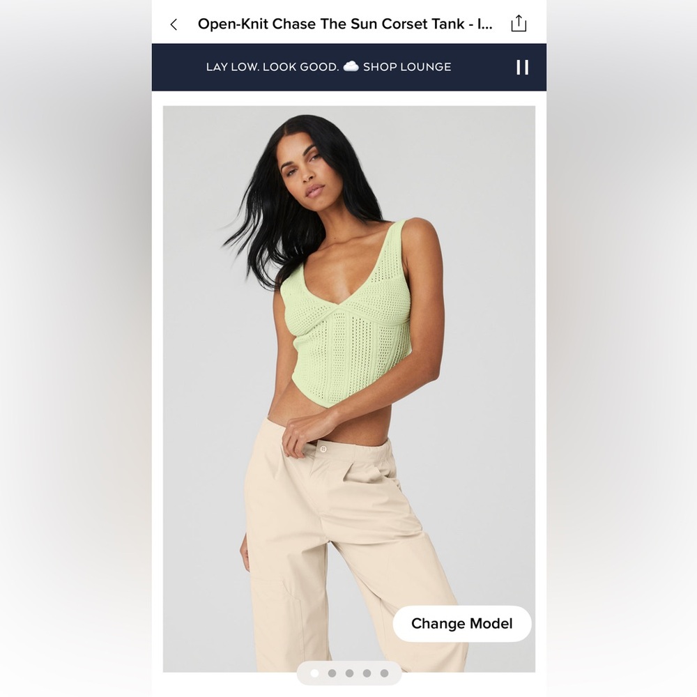 Alo Yoga Open-Knit The Sun Corset Tank / color: iced green tea / size: xs or s